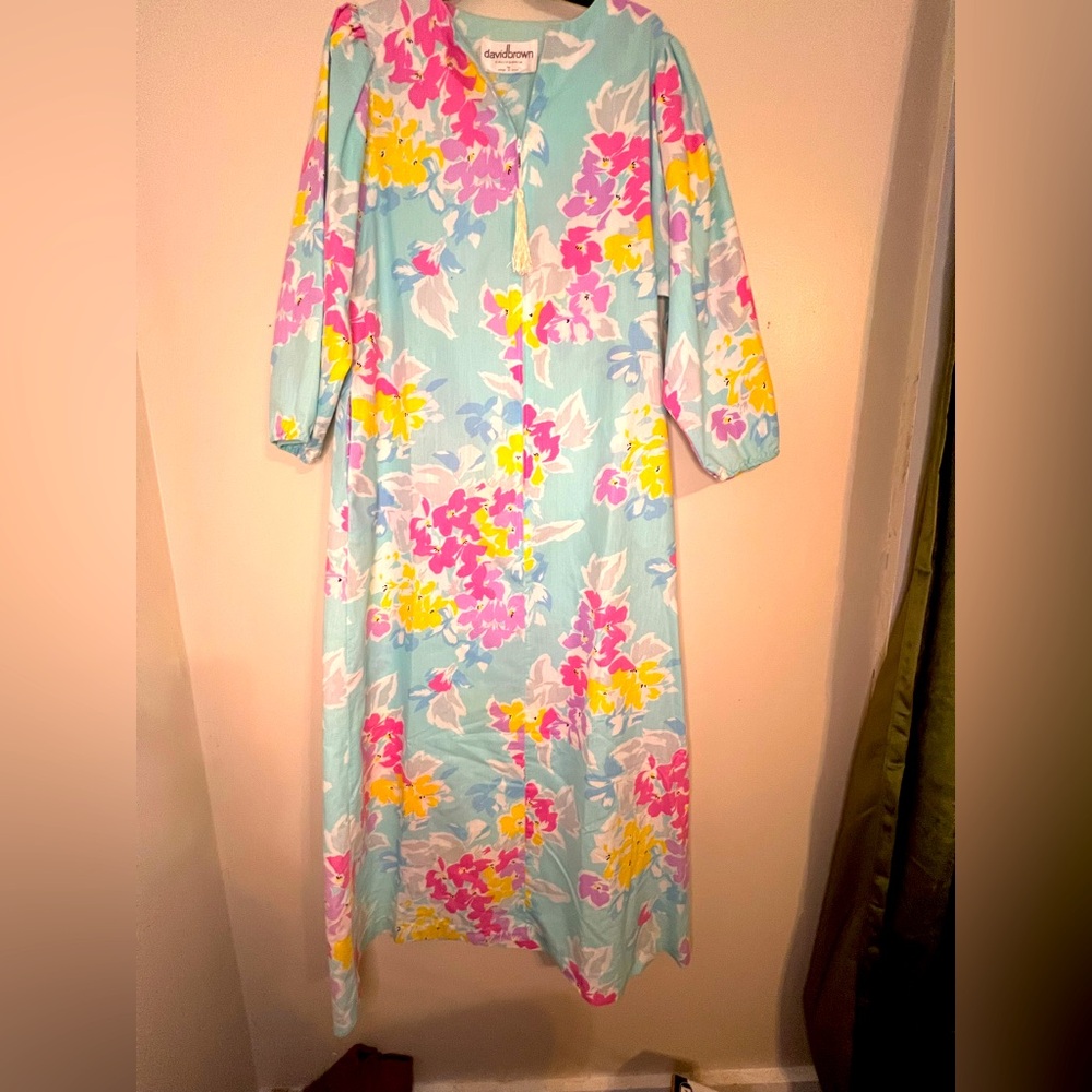vintage 1970’s David Brown of California kaftan house dress with tassel